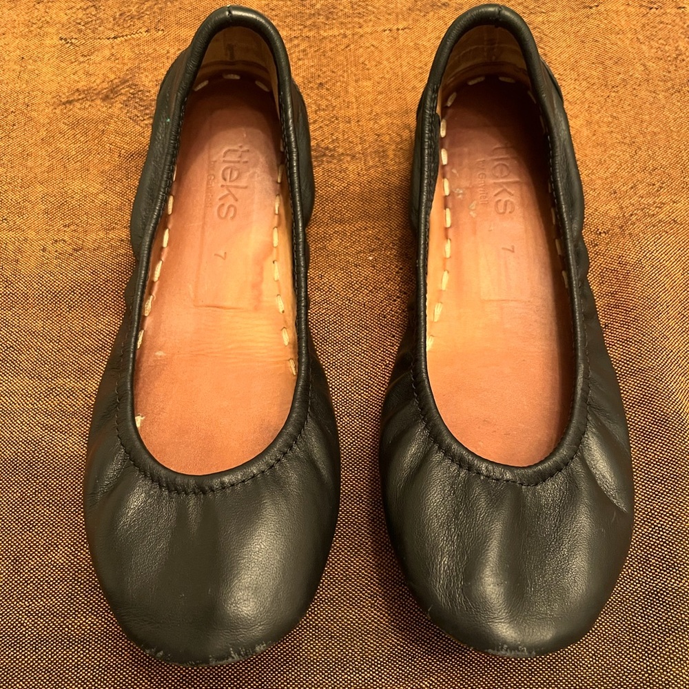 TIEKS Black Leather Flats, Size 7